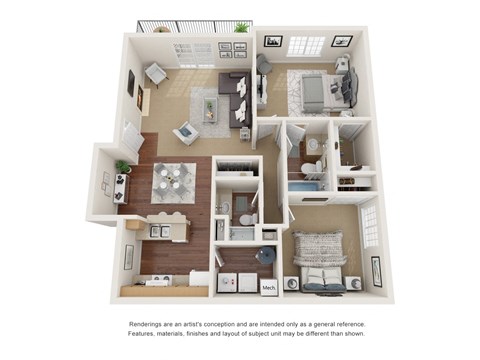 Floor plan for 2 beds, 1.8 baths, 1027 sqft